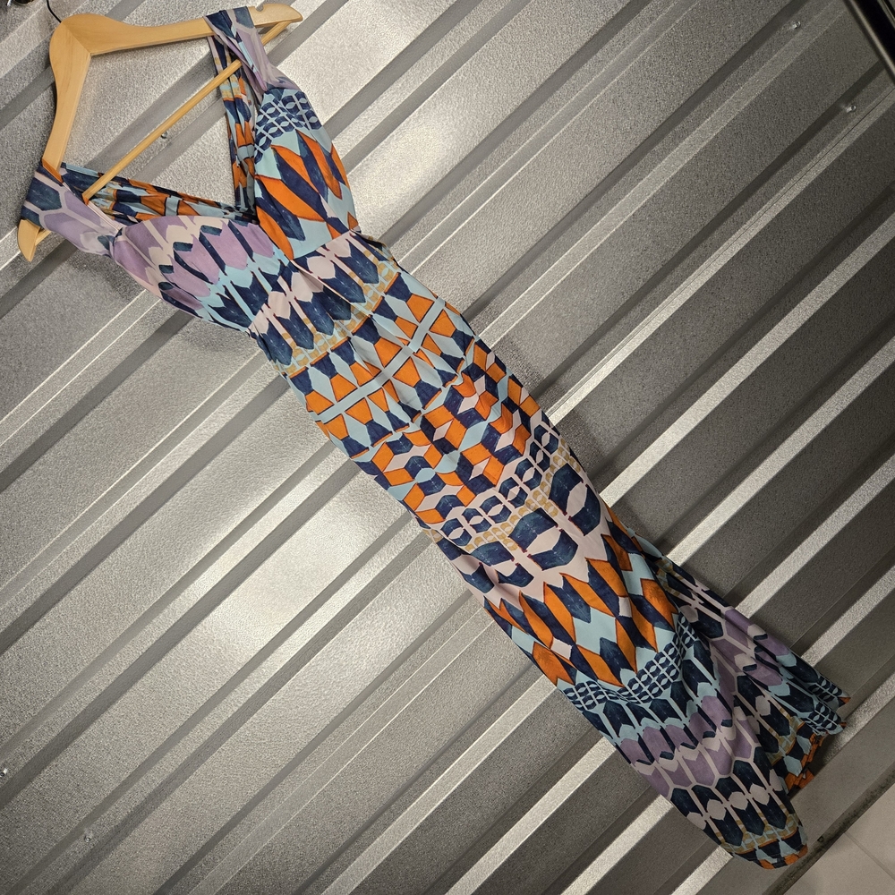 Jessica Simpson Patterned Dress – Orange/Blue – Size 8
